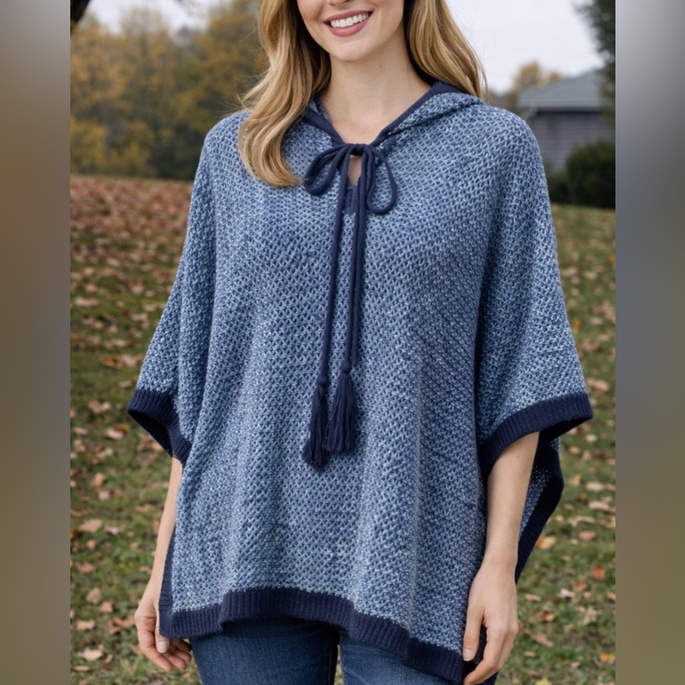 Margaritaville *NWT* BoHo Hooded Navy Blue Knit Poncho Women’s Size XL1X